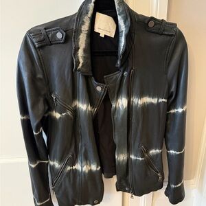 Rebecca Taylor Black and White Tie-Dye Leather Jacket